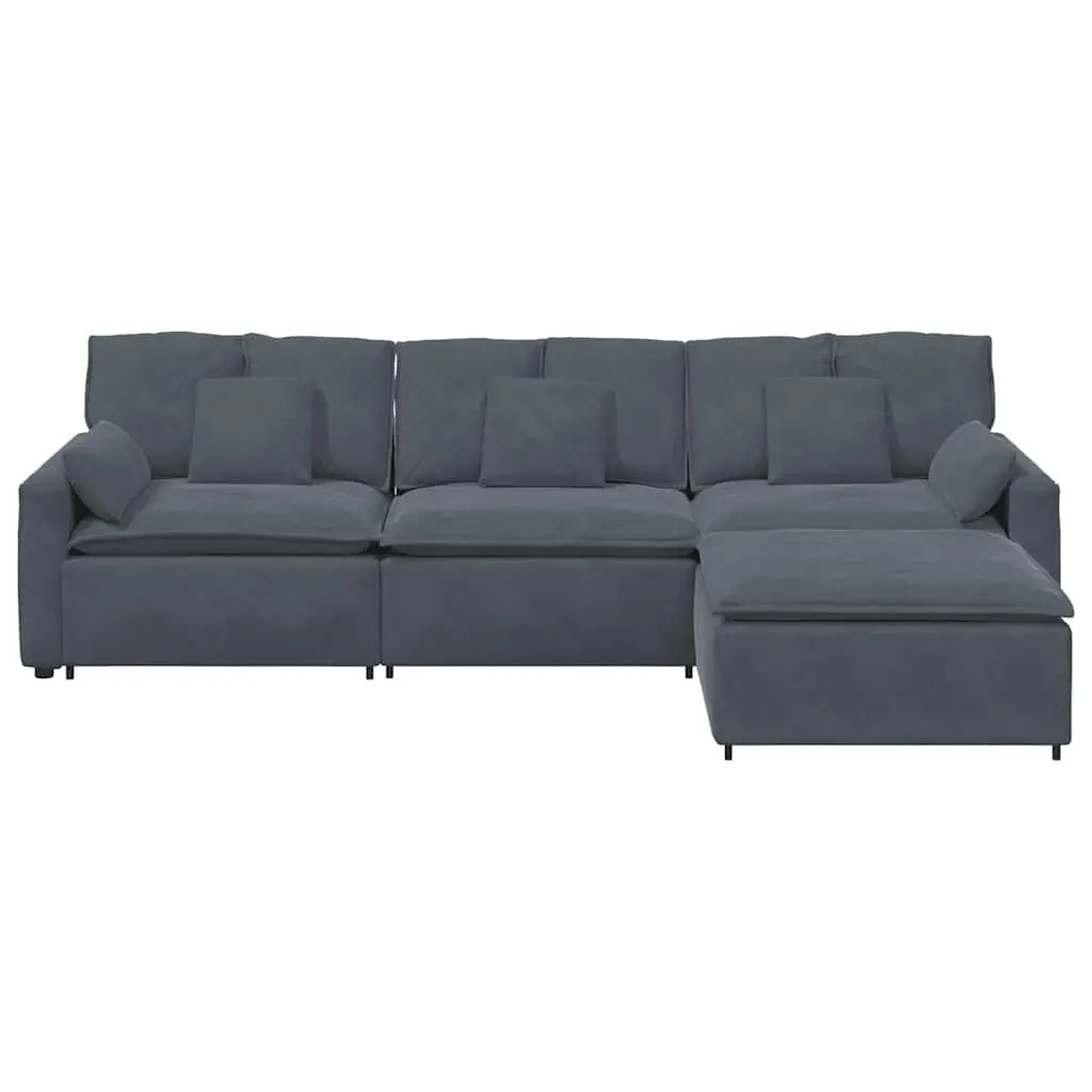 Modular Sofa with Footstool and Cushions Dark Grey Sectional Lounge Couch Sofa