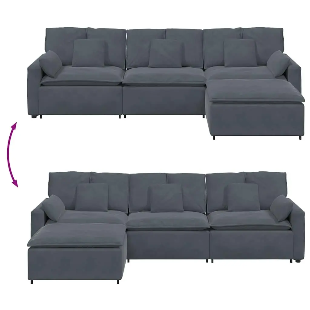 Modular Sofa with Footstool and Cushions Dark Grey Sectional Lounge Couch Sofa