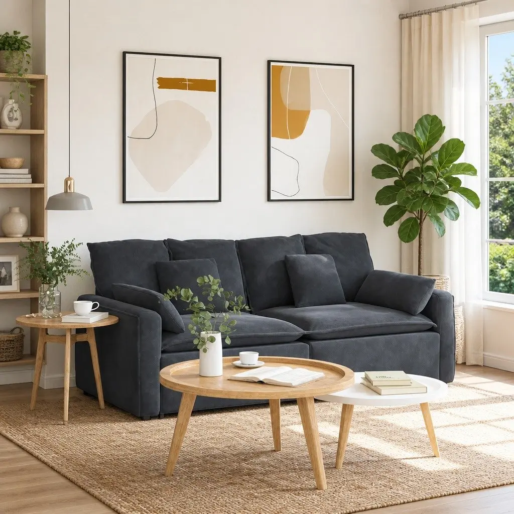 Modular Sofa with Cushions Dark Grey Reconfigurable Sectional Lounge Living Room