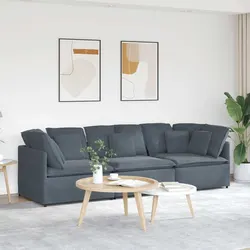 Grey Modular Sofa with Cushions: Dimensions and Materials