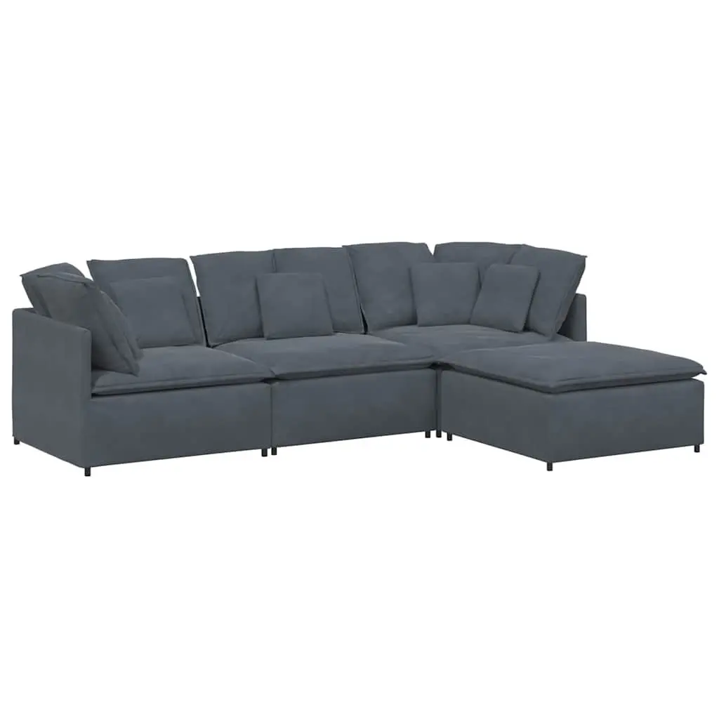 Modular Sofa for Living Room Grey Velvet Sectional Couch with Footstool