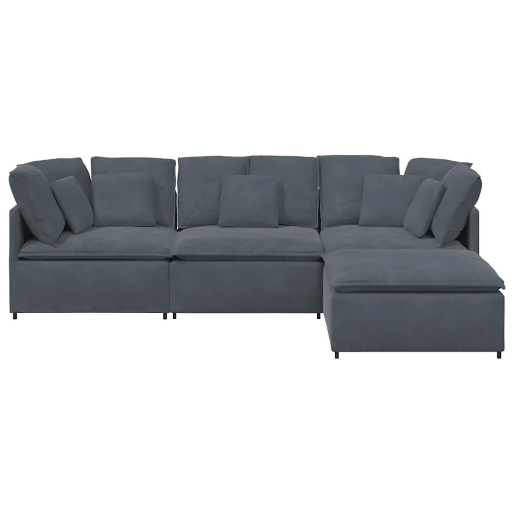 Modular Sofa for Living Room Grey Velvet Sectional Couch with Footstool