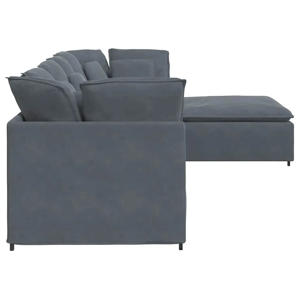 Modular Sofa for Living Room Grey Velvet Sectional Couch with Footstool
