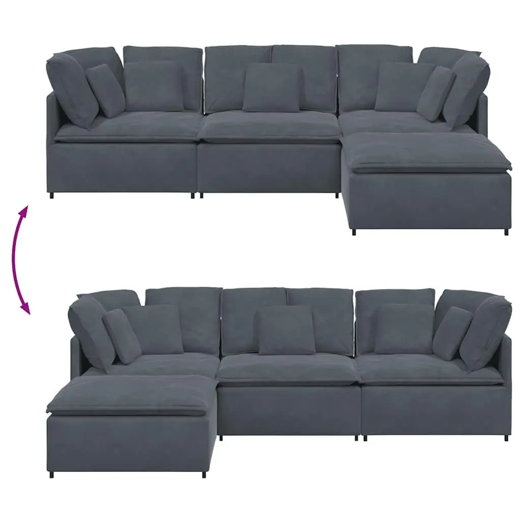Modular Sofa for Living Room Grey Velvet Sectional Couch with Footstool