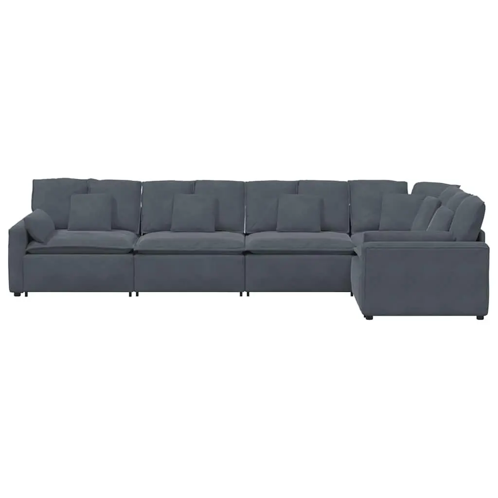 Modular Sofa Sectional Lounge Grey Velvet Cushions Five Sections Living Room