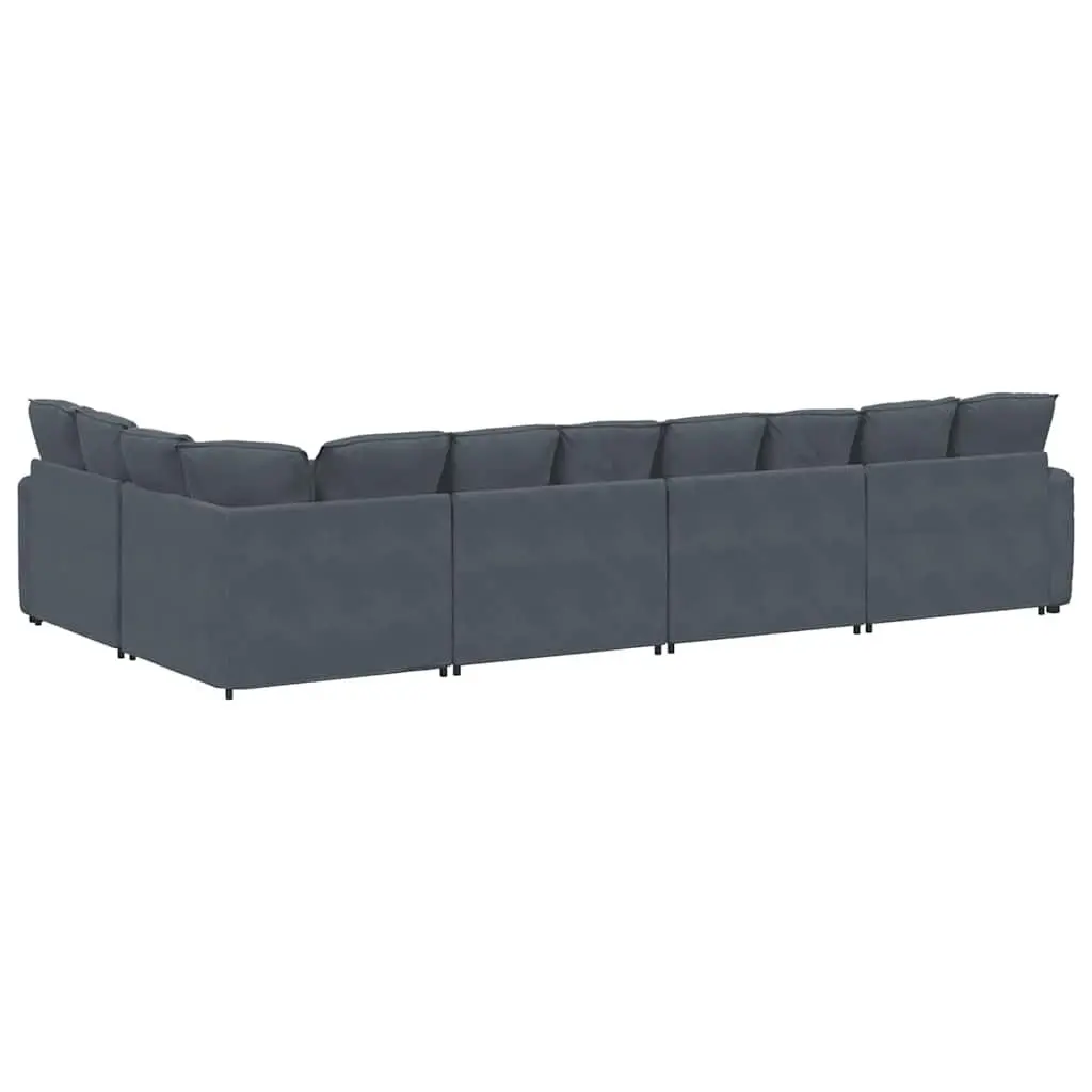 Modular Sofa Sectional Lounge Grey Velvet Cushions Five Sections Living Room