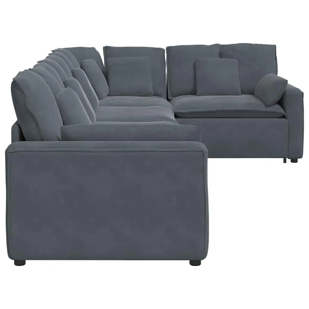 Modular Sofa Sectional Lounge Grey Velvet Cushions Five Sections Living Room