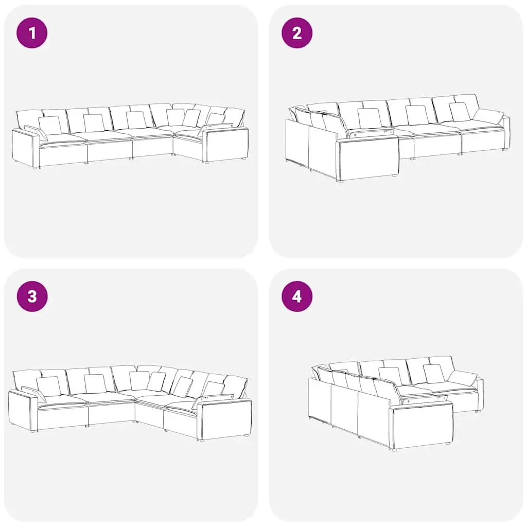 Modular Sofa Sectional Lounge Grey Velvet Cushions Five Sections Living Room