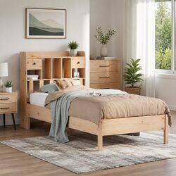 Bookcase Bed Frame Dimensions: 90x190cm, Solid Pine
