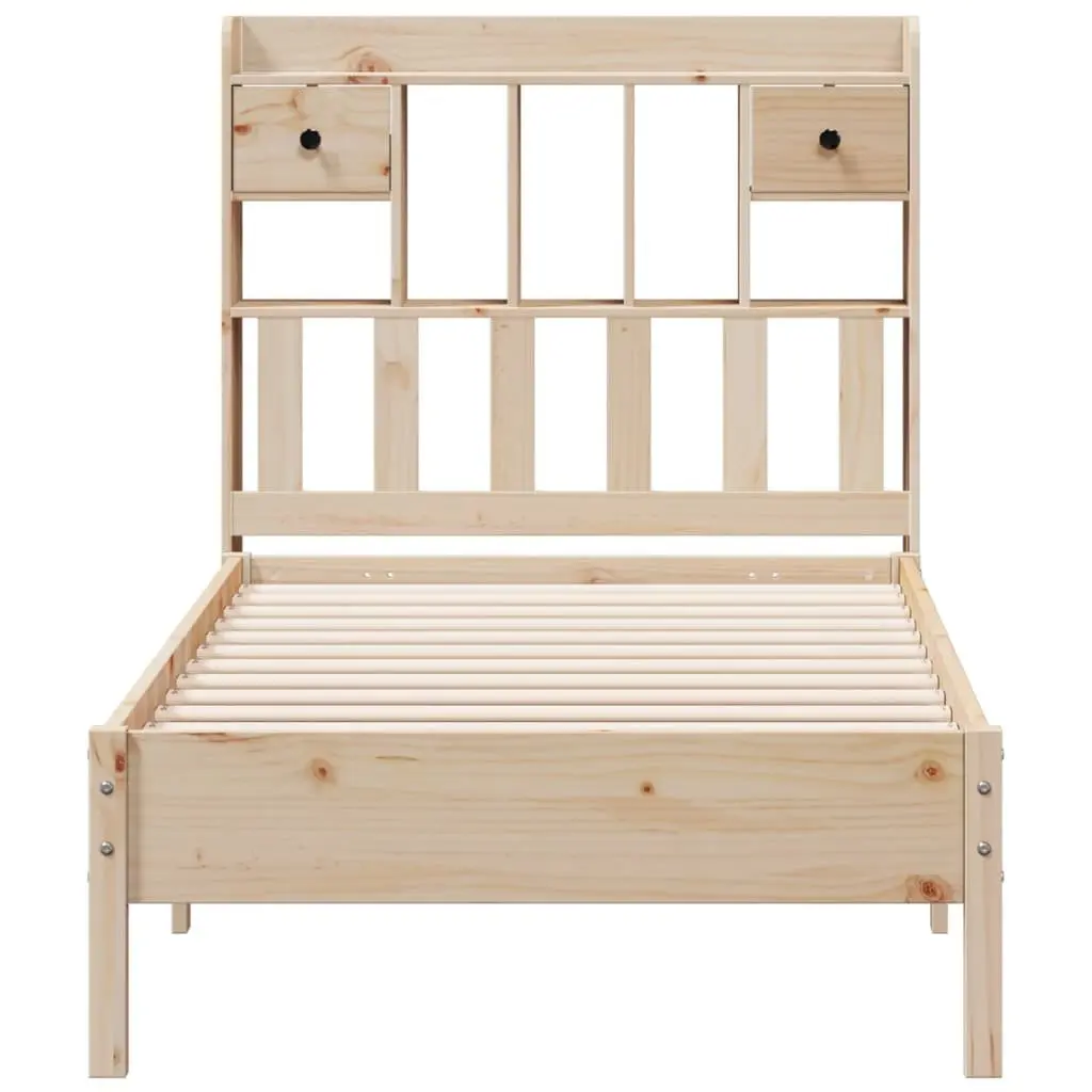 Bookcase Bed Frame 90x190cm Solid Pine Wood Slatted Base Bedroom Furniture