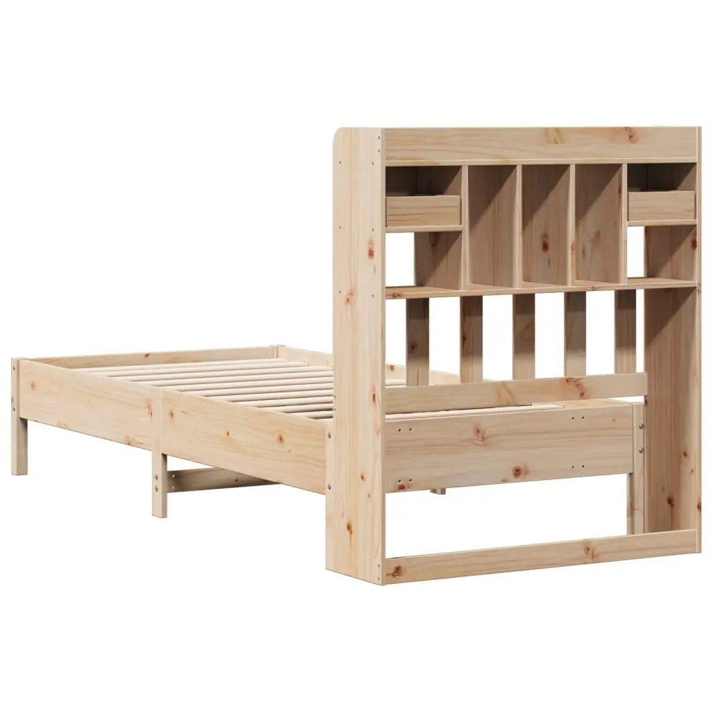 Bookcase Bed Frame 90x190cm Solid Pine Wood Slatted Base Bedroom Furniture