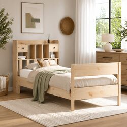 Bookcase Bed Frame Dimensions 90x190cm Solid Pine Wood