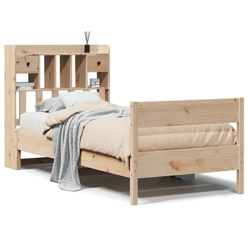 Bookcase Bed Frame Solid Pine Wood 90x190cm Brown Bedroom Furniture Headboard