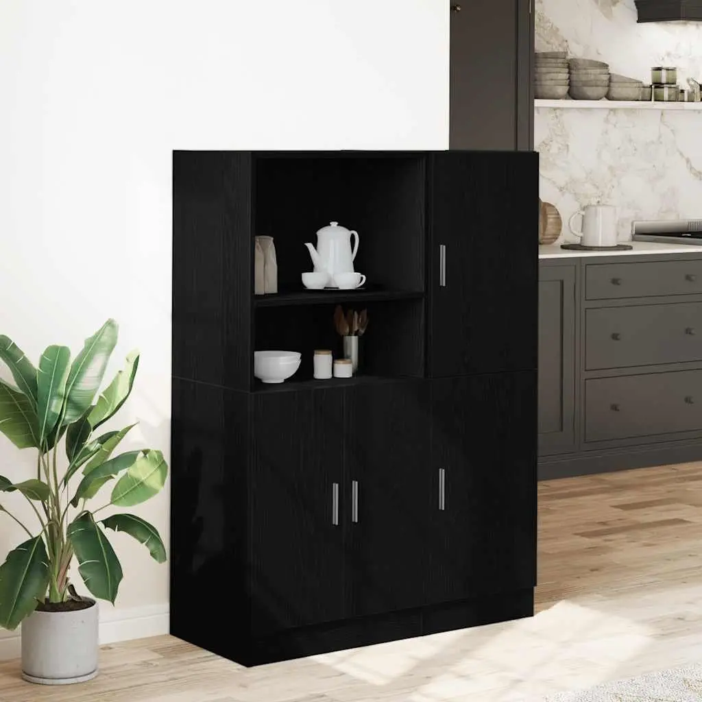 2 Piece Kitchen Cabinet Set for Kitchen Black Wall Mounted Storage Shelves