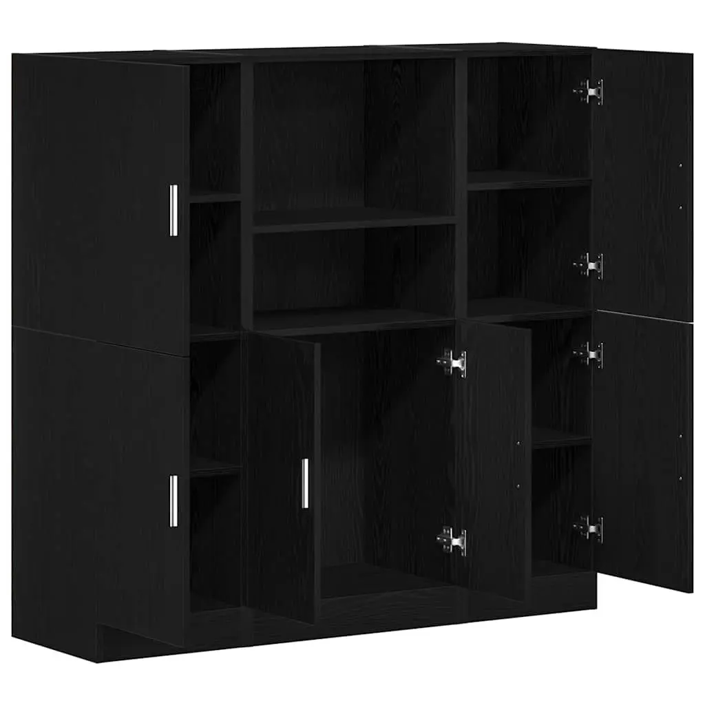 3 Piece Kitchen Cabinet Set Wall Mount Storage Shelving Black Engineered Wood