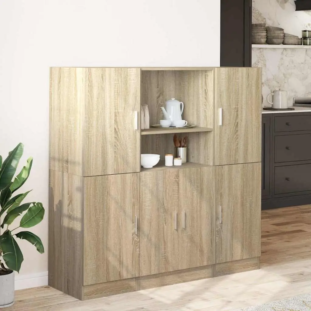3 Piece Engineered Wood Wall Mounted Kitchen Storage Cabinet Set Brown
