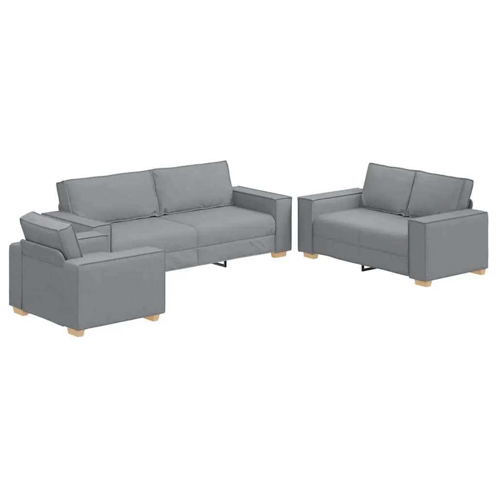 3-Piece Sofa Set Living Room Light Grey Linen-Blend Fabric