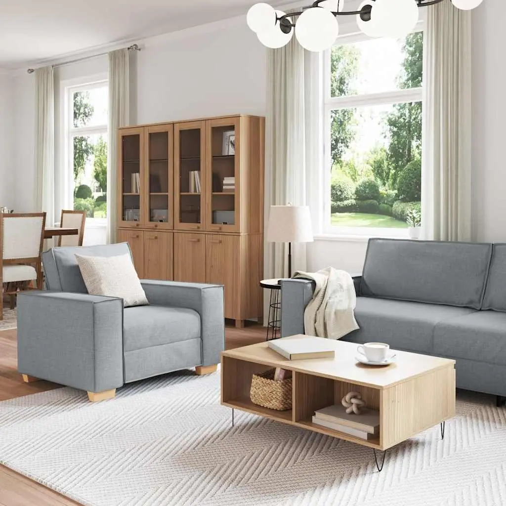 3-Piece Sofa Set Living Room Light Grey Linen-Blend Fabric