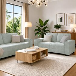 Specifications of Grey Linen-Blend Sofa Set: 3 Pieces