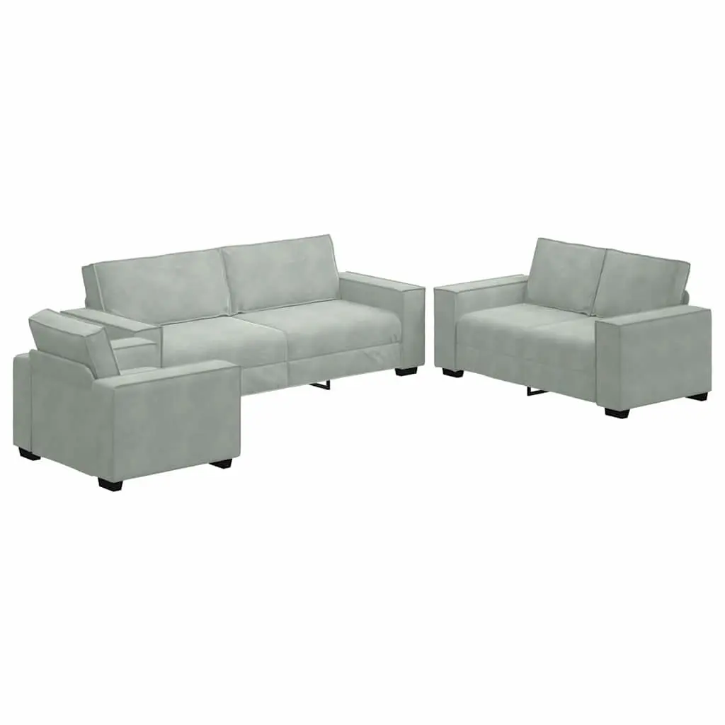 3 Piece Sofa Set Living Room Grey Linen-Blend