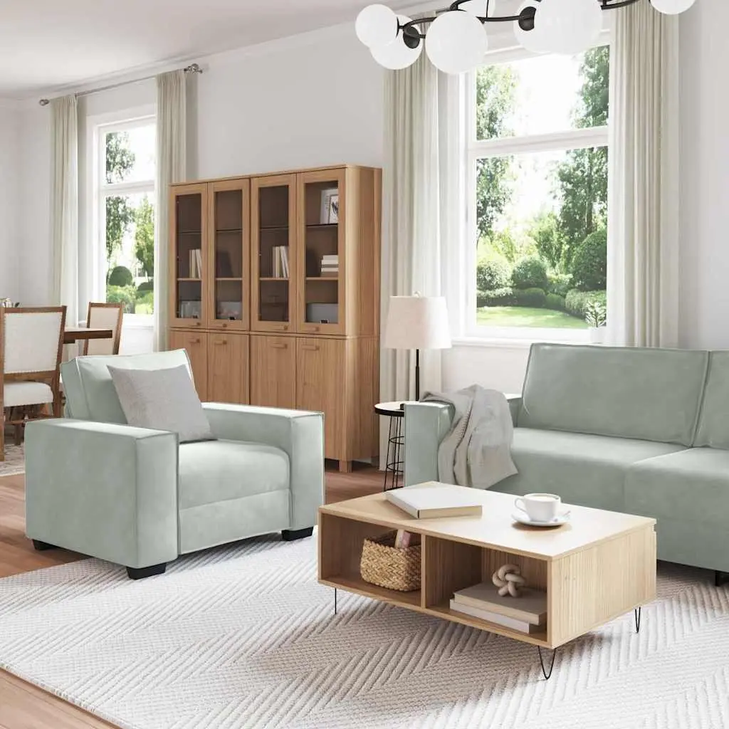3 Piece Sofa Set Living Room Grey Linen-Blend