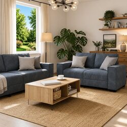 3 Piece Sofa Set Grey Velvet Living Room Furniture Lounge Seating Suite