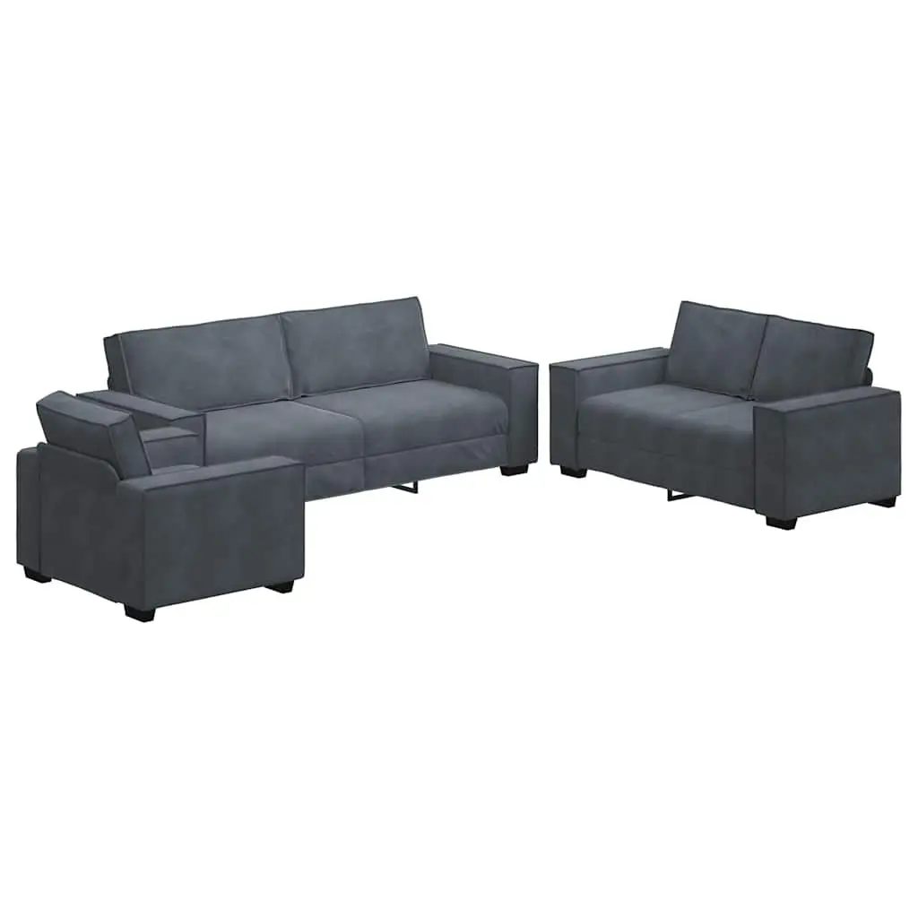 3 Piece Sofa Set Grey Velvet Living Room