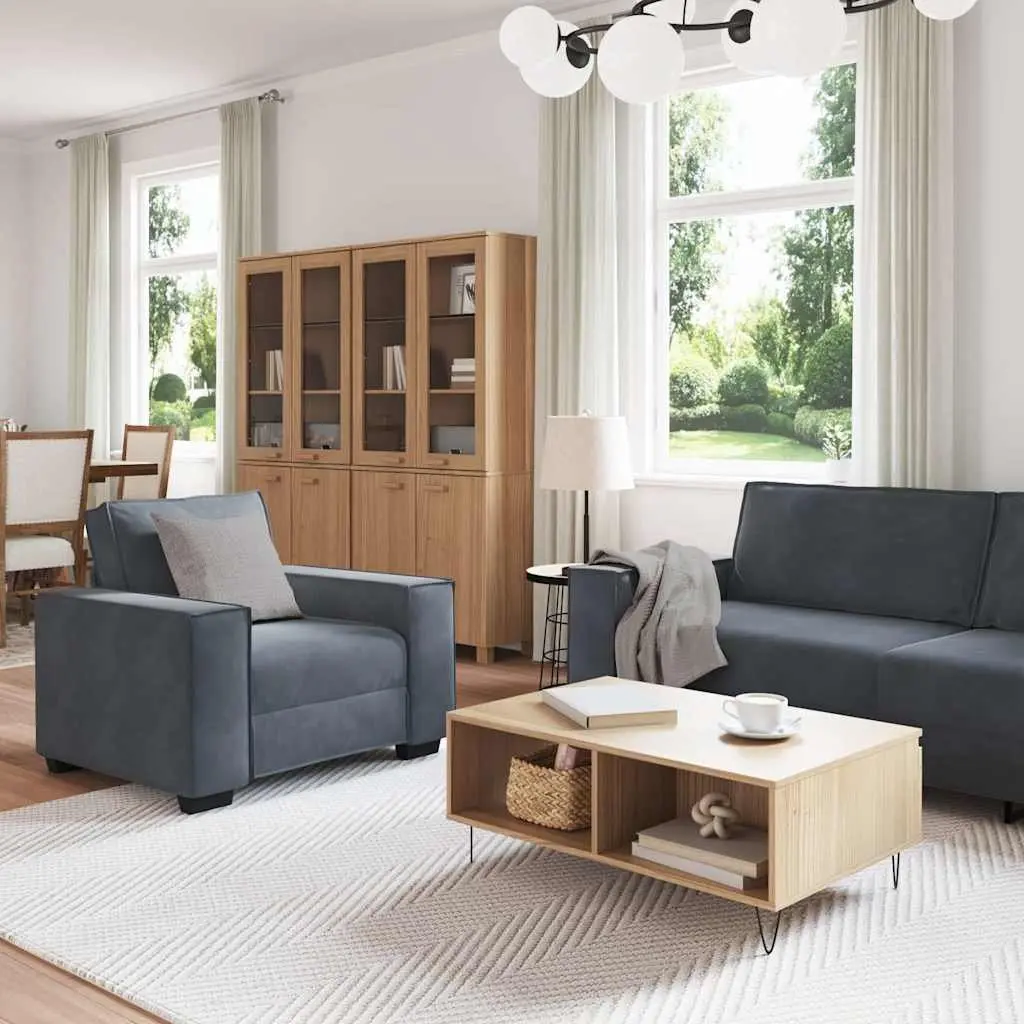 3 Piece Sofa Set Grey Velvet Living Room
