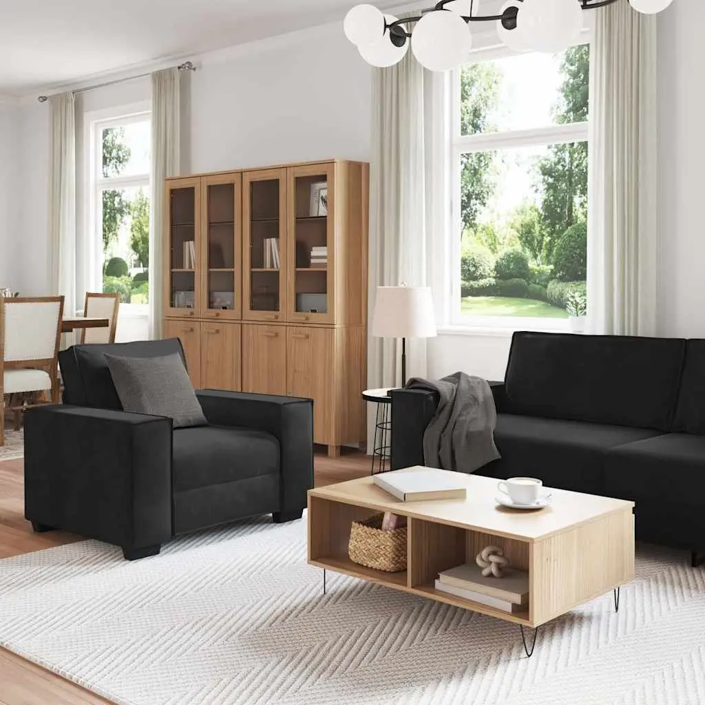 3 Piece Black Velvet Sofa Set