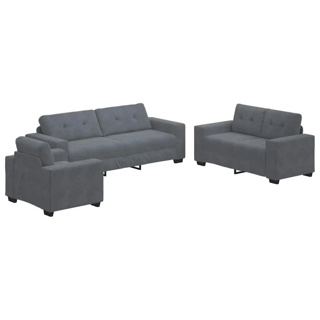 3 Piece Sofa Set for Living Room Grey Velvet Armchair 2 Seater 3 Seater Modern