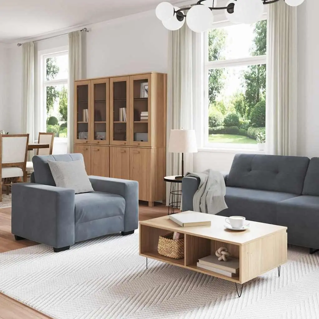 3 Piece Sofa Set for Living Room Grey Velvet Armchair 2 Seater 3 Seater Modern