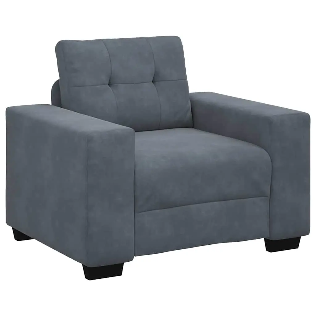 3 Piece Sofa Set for Living Room Grey Velvet Armchair 2 Seater 3 Seater Modern