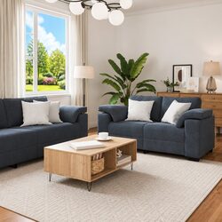 Three-Piece Sofa Set: Grey Velvet with Durable Frame and Cushions
