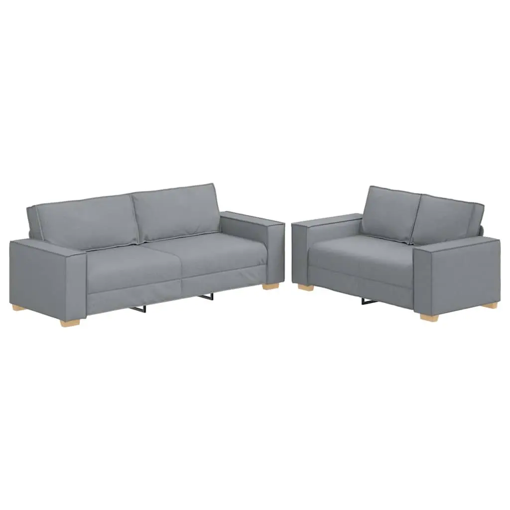 2 Piece Sofa Set Grey Fabric Living Room Lounge Couch with Cushions Armrests