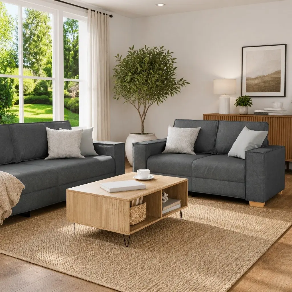 2 Piece Grey Sofa Set Living Room Couch