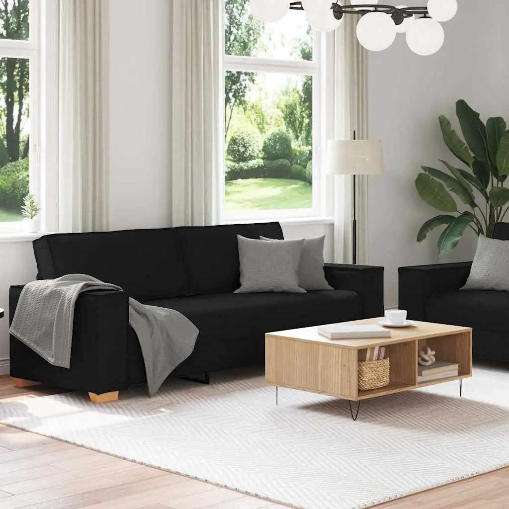 2 Piece Sofa Set for Living Room Black Fabric