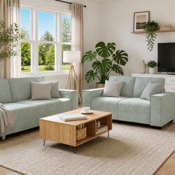 Durable 2-Piece Sofa Set: Grey Velvet Upholstery