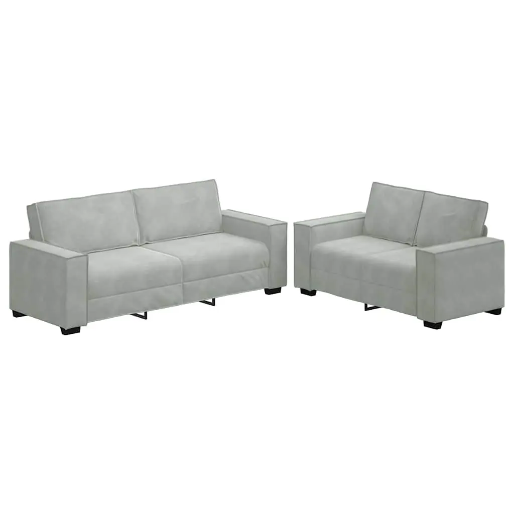 2 Piece Sofa Set Grey Velvet Living Room