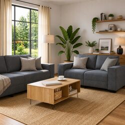 Two-Piece Grey Velvet Sofa Set with Cushions Included