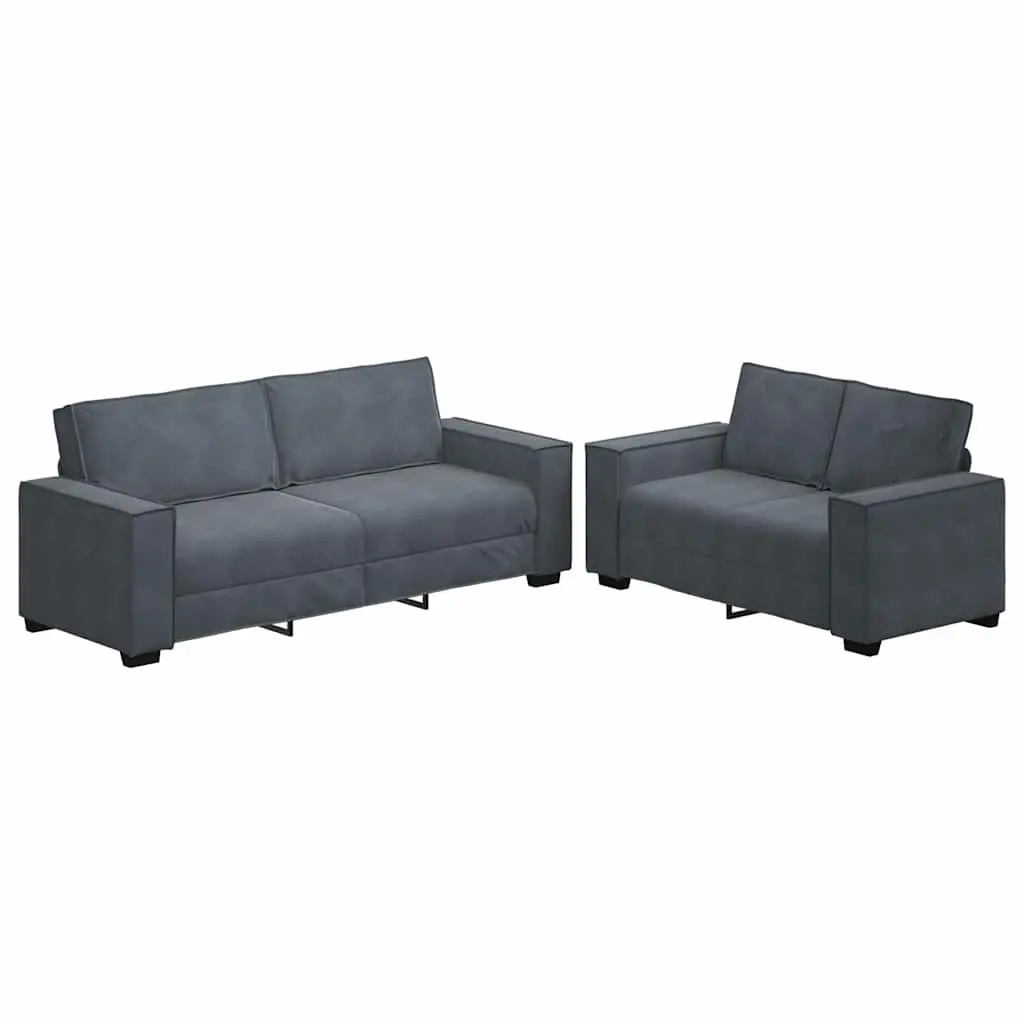 Sofa Set Living Room Grey Velvet 2 Piece