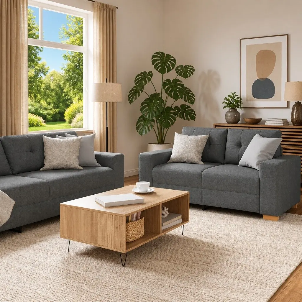 2 Piece Grey Sofa Set