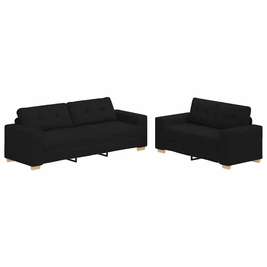2-Piece Black Fabric Sofa Set