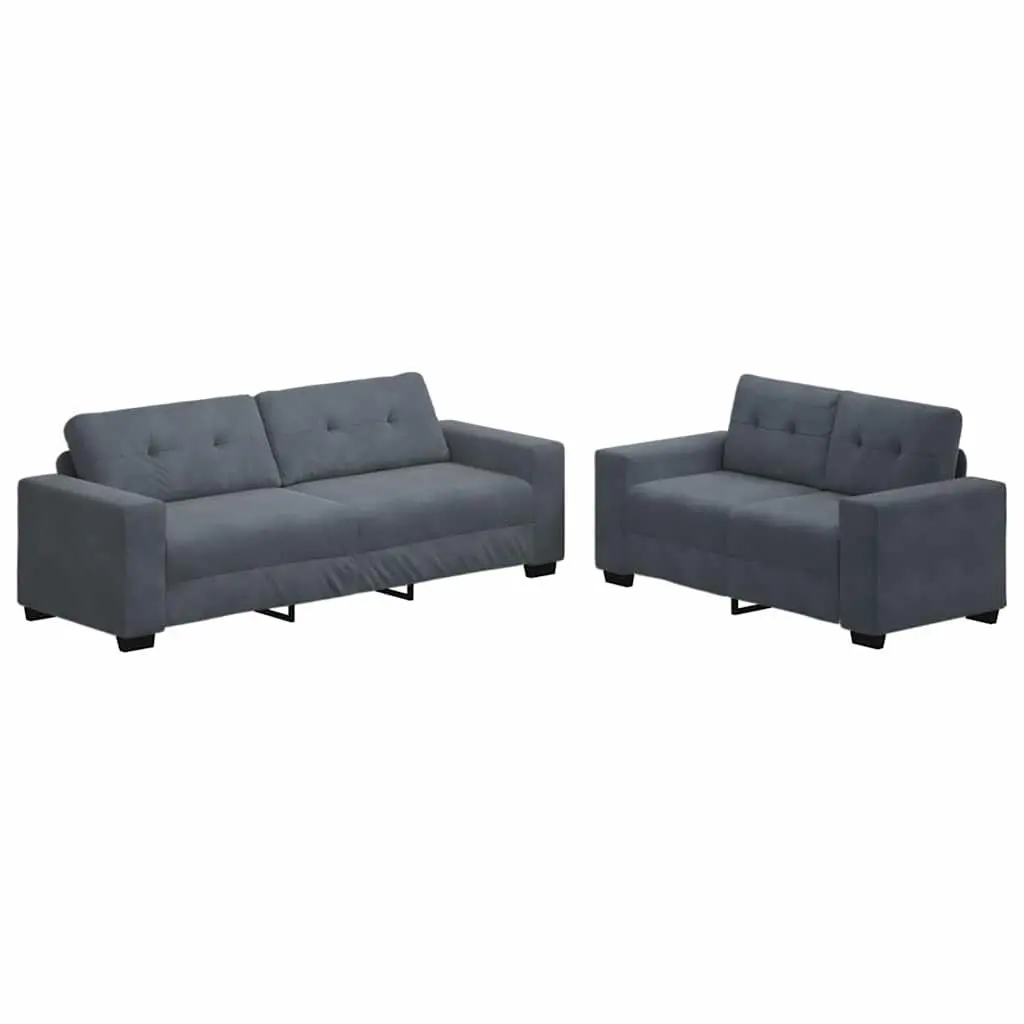 2 Piece Sofa Set Grey Velvet Lounge Furniture Living Room Armrests Cushions