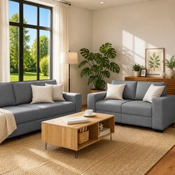 2 Piece Grey Sofa Set with Cushions – Specifications Inside