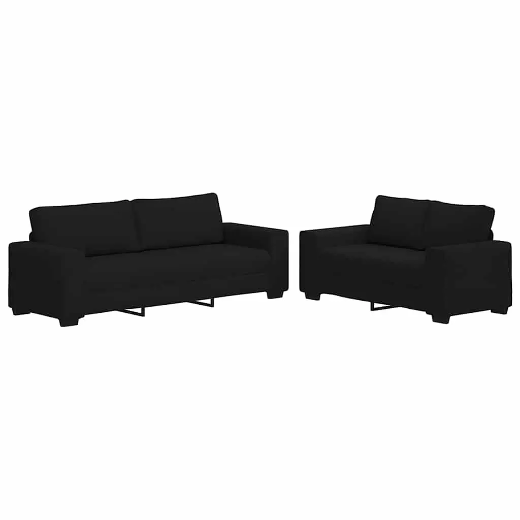 2 Piece Sofa Set Black Fabric Living Room Furniture