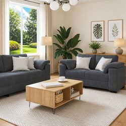 Grey Velvet 2 Piece Sofa Set - Specifications Inside