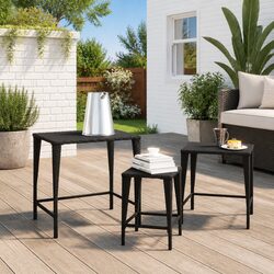Outdoor Nesting Tables Set: 3-Piece, Black Rattan Design