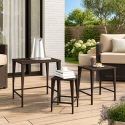 Garden Nesting Tables Set: 3 Stackable Brown Pieces