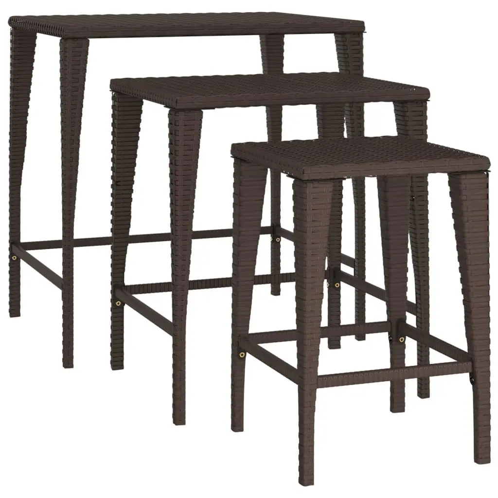 Garden Nesting Tables 3 Pcs Brown Outdoor Furniture Stackable Patio Side Table