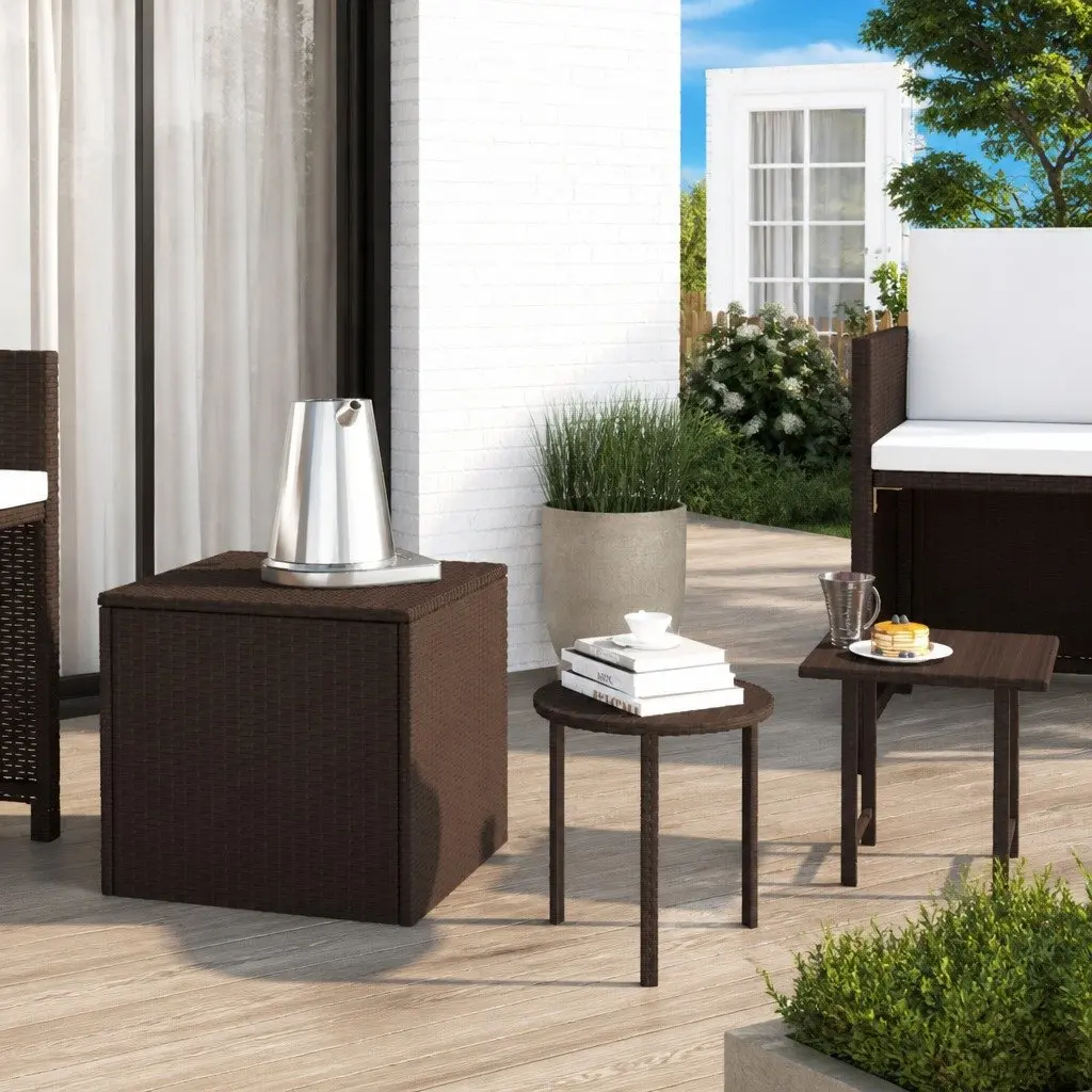 Outdoor Side Table Set 3 Piece Brown Patio Furniture Poly Rattan